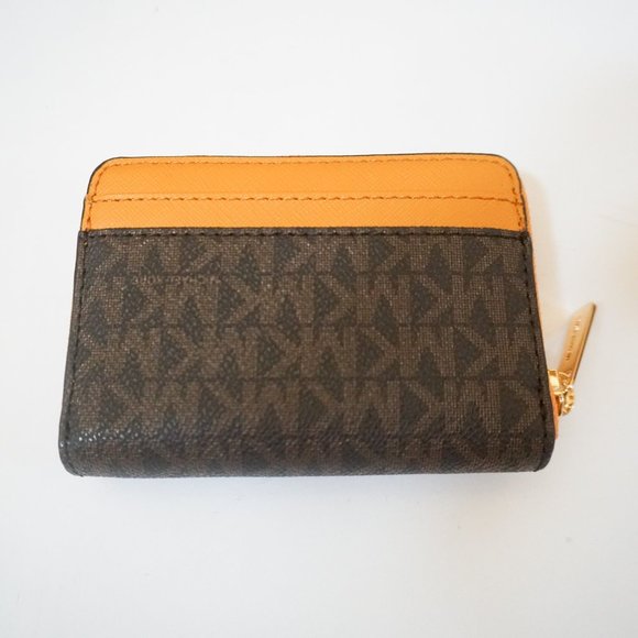 Michael Kors JST Card Case Wallet MK Brown Yellow - Picture 2 of 8